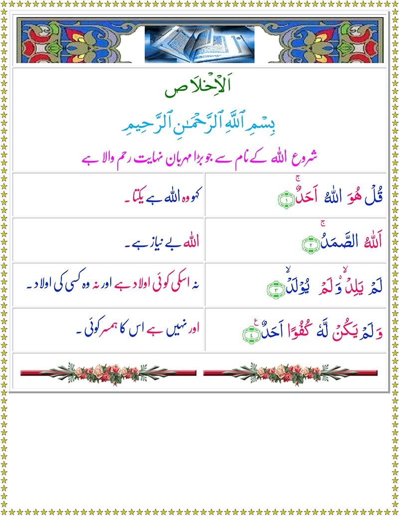 Surah Al-Ikhlas with Urdu Tarjuma