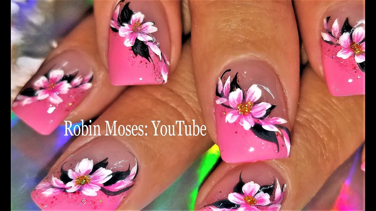 pink flower nails